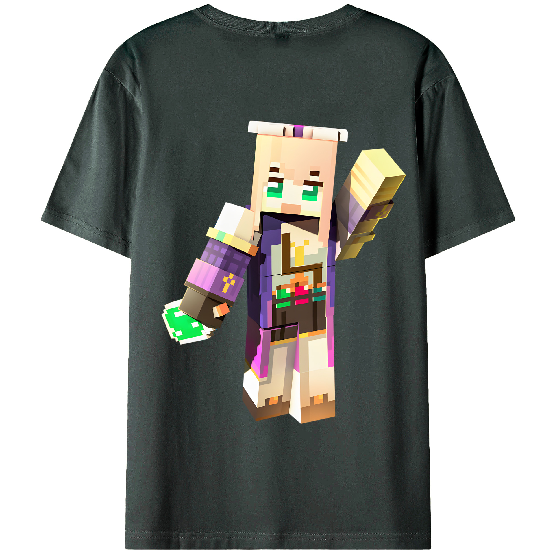 （画像用） マインクラフト ブロックの世界 Minecraft MC Block world 綿100％ メンズ半袖Tシャツ（バックプリント） 通気性